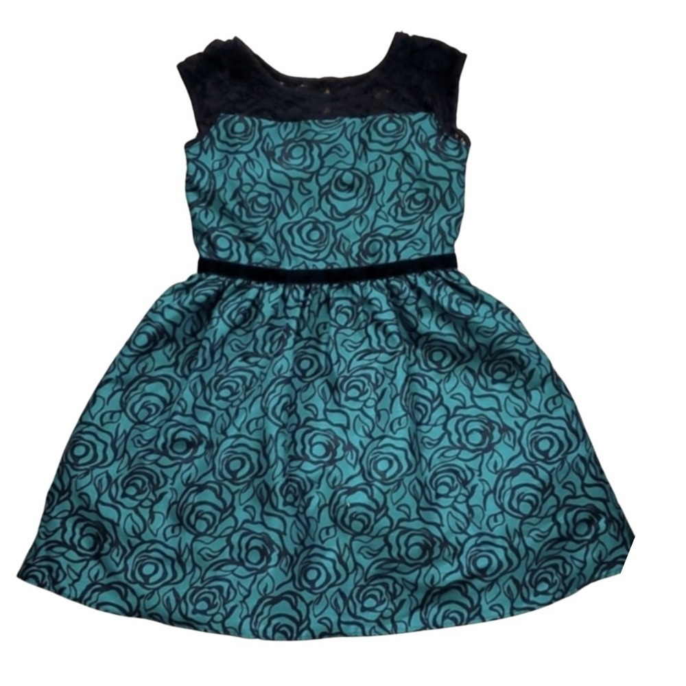 Gymboree Dressed Up Girls Green Floral Lace Sleeveless Holiday Party Dress